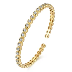 New Gabriel & Co. 14K Yellow Gold Diamond Station Open Bangle