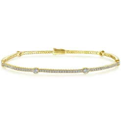 Hot Gabriel & Co. 14K Yellow Gold Diamond Tennis Bracelet with Bezel Set Diamond Stations