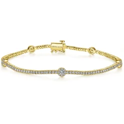 Hot Gabriel & Co. 14K Yellow Gold Diamond Tennis Bracelet with Round Cluster Stations