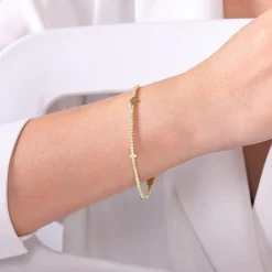 Gabriel & Co. 14K Yellow Gold Diamond Tennis Bracelet with Cross Stations