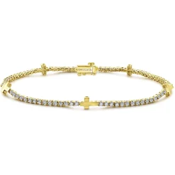 Gabriel & Co. 14K Yellow Gold Diamond Tennis Bracelet with Cross Stations