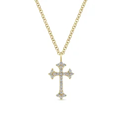 Hot Gabriel & Co. 14K Yellow Gold Diamond Trefoil Cross Necklace