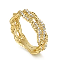 Clearance Gabriel & Co. 14K Yellow Gold Diamond Twisted Ladies Ring