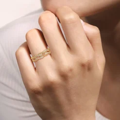 Clearance Gabriel & Co. 14K Yellow Gold Diamond Twisted Ladies Ring