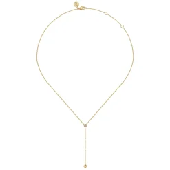 Outlet Gabriel & Co. 14K Yellow Gold Diamond Y-Knot Necklace with Hollow Gold Bead