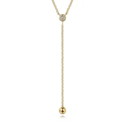 Outlet Gabriel & Co. 14K Yellow Gold Diamond Y-Knot Necklace with Hollow Gold Bead