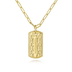 Online Gabriel & Co. 14K Yellow Gold Dog Tag Pendant Hollow Chain Necklace
