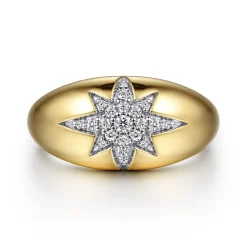 New Gabriel & Co. 14K Yellow Gold Domed Diamond Star Ring