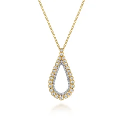 Sale Gabriel & Co. 14K Yellow Gold Double Row Diamond Tear Drop Pendant Necklace