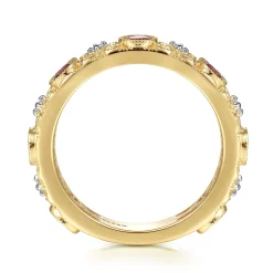 New Gabriel & Co. 14K Yellow Gold Filligree Garnet and Diamond Stackable Ring