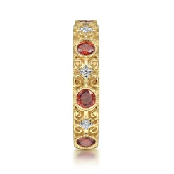 New Gabriel & Co. 14K Yellow Gold Filligree Garnet and Diamond Stackable Ring