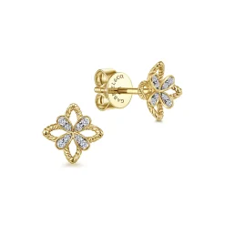 Hot Gabriel & Co. 14K Yellow Gold Floral Diamond Stud Earrings