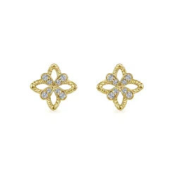 Hot Gabriel & Co. 14K Yellow Gold Floral Diamond Stud Earrings