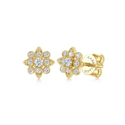 Gabriel & Co. 14K Yellow Gold Floral Diamond Stud Earrings