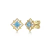 Clearance Gabriel & Co. 14K Yellow Gold Floral Swiss Blue Topaz and Diamond Stud Earrings
