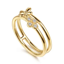 Gabriel & Co. 14K Yellow Gold Flower and Diamond Clover Easy Stackable Ring