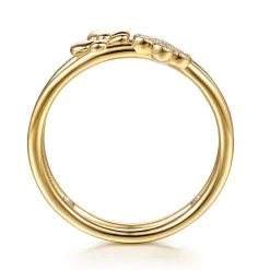 Gabriel & Co. 14K Yellow Gold Flower and Diamond Clover Easy Stackable Ring