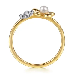Online Gabriel & Co. 14K Yellow Gold Flower Diamond and Pearl Stackable Ring