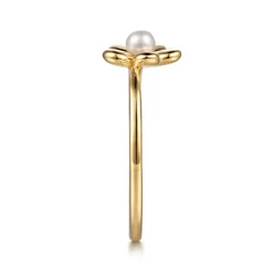 Online Gabriel & Co. 14K Yellow Gold Flower Diamond and Pearl Stackable Ring