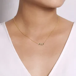 Sale Gabriel & Co. 14K Yellow Gold Four Star Diamond Bar Necklace