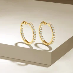 Clearance Gabriel & Co. 14K Yellow Gold French Pave 20mm Round Inside Out Diamond Hoop Earrings