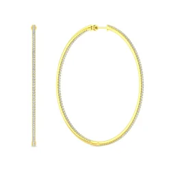 Gabriel & Co. 14K Yellow Gold French Pave 80mm Round Inside Out Diamond Hoop Earrings