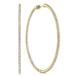 Gabriel & Co. 14K Yellow Gold French Pave 60mm Round Inside Out Diamond Classic Hoop Earrings