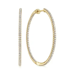 Gabriel & Co. 14K Yellow Gold French Pave 40mm Round Inside Out Diamond Hoop Earrings