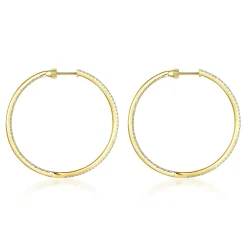 Gabriel & Co. 14K Yellow Gold French Pave 40mm Round Inside Out Diamond Hoop Earrings