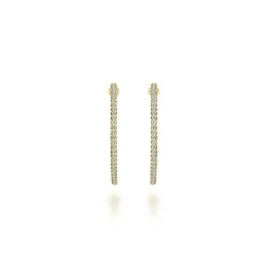 Best Gabriel & Co. 14K Yellow Gold French Pave 30mm Round Inside Out Diamond Hoop Earrings