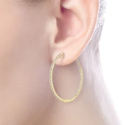 Sale Gabriel & Co. 14K Yellow Gold French Pave 30mm Round Inside Out Diamond Hoop Earrings