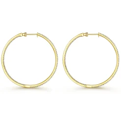 Clearance Gabriel & Co. 14K Yellow Gold French Pave 50mm Round Inside Out Diamond Hoop Earrings