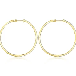 Best Gabriel & Co. 14K Yellow Gold French Pave 50mm Round Inside Out Diamond Hoop Earrings