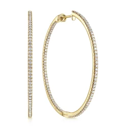 Best Gabriel & Co. 14K Yellow Gold French Pave 50mm Round Inside Out Diamond Hoop Earrings