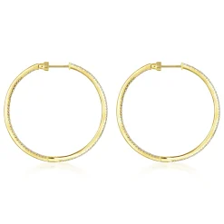 Best Gabriel & Co. 14K Yellow Gold French Pave 40mm Round Inside Out Diamond Hoop Earrings