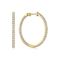 Discount Gabriel & Co. 14K Yellow Gold French Pave 30mm Round Inside Out Diamond Hoop Earrings