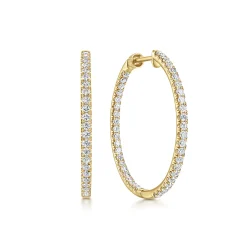 Discount Gabriel & Co. 14K Yellow Gold French Pave 30mm Round Inside Out Diamond Hoop Earrings