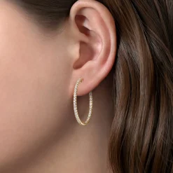 Discount Gabriel & Co. 14K Yellow Gold French Pave 30mm Round Inside Out Diamond Hoop Earrings