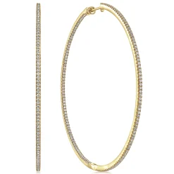 Hot Gabriel & Co. 14K Yellow Gold French Pave 80mm Round Inside Out Diamond Hoop Earrings