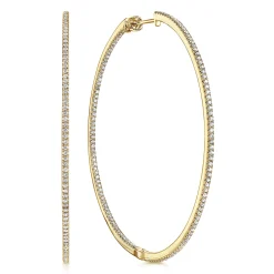 New Gabriel & Co. 14K Yellow Gold French Pave 60mm Round Inside Out Diamond Classic Hoop Earrings