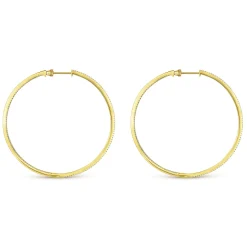 New Gabriel & Co. 14K Yellow Gold French Pave 60mm Round Inside Out Diamond Classic Hoop Earrings