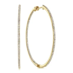 Best Gabriel & Co. 14K Yellow Gold French Pave 50mm Round Inside Out Diamond Classic Hoop Earrings