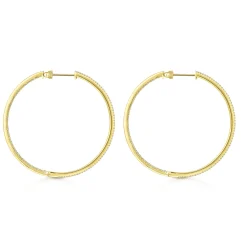 Best Gabriel & Co. 14K Yellow Gold French Pave 50mm Round Inside Out Diamond Classic Hoop Earrings