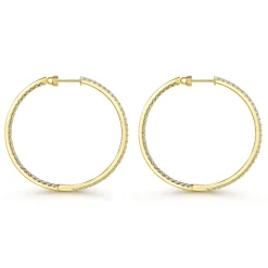 Best Gabriel & Co. 14K Yellow Gold French Pave 40mm Round Inside Out Diamond Hoop Earrings