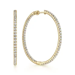 Best Gabriel & Co. 14K Yellow Gold French Pave 40mm Round Inside Out Diamond Hoop Earrings