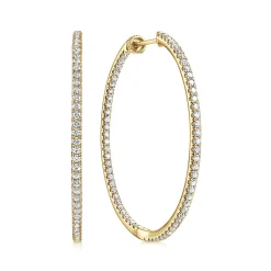 Gabriel & Co. 14K Yellow Gold French Pave 40mm Round Inside Out Diamond Hoop Earrings