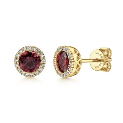 Hot Gabriel & Co. 14K Yellow Gold Garnet and Diamond Halo Stud Earrings