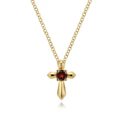 Best Gabriel & Co. 14K Yellow Gold Garnet Cross Pendant Necklace