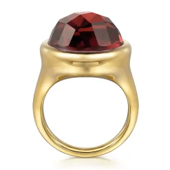 Online Gabriel & Co. 14K Yellow Gold Garnet Round Shape Ladies Ring With Flower Pattern J-Back