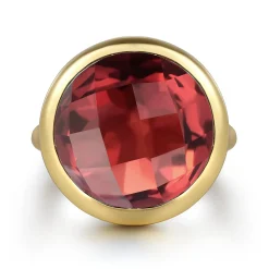 Online Gabriel & Co. 14K Yellow Gold Garnet Round Shape Ladies Ring With Flower Pattern J-Back